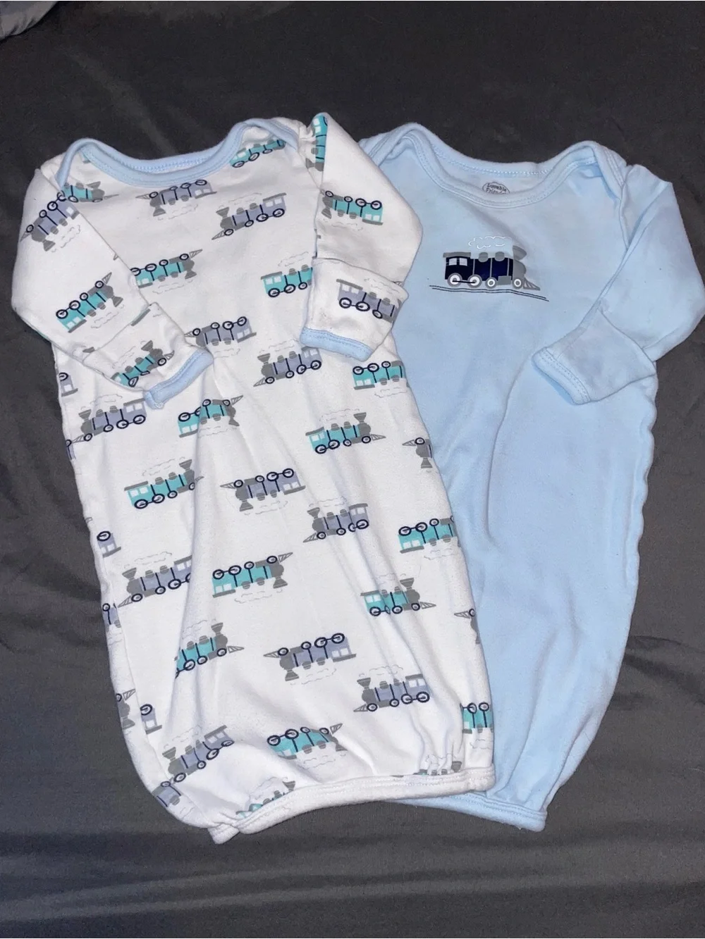 Baby Blue Train-Print 0-6 months Sleep Gowns - 2-Pack